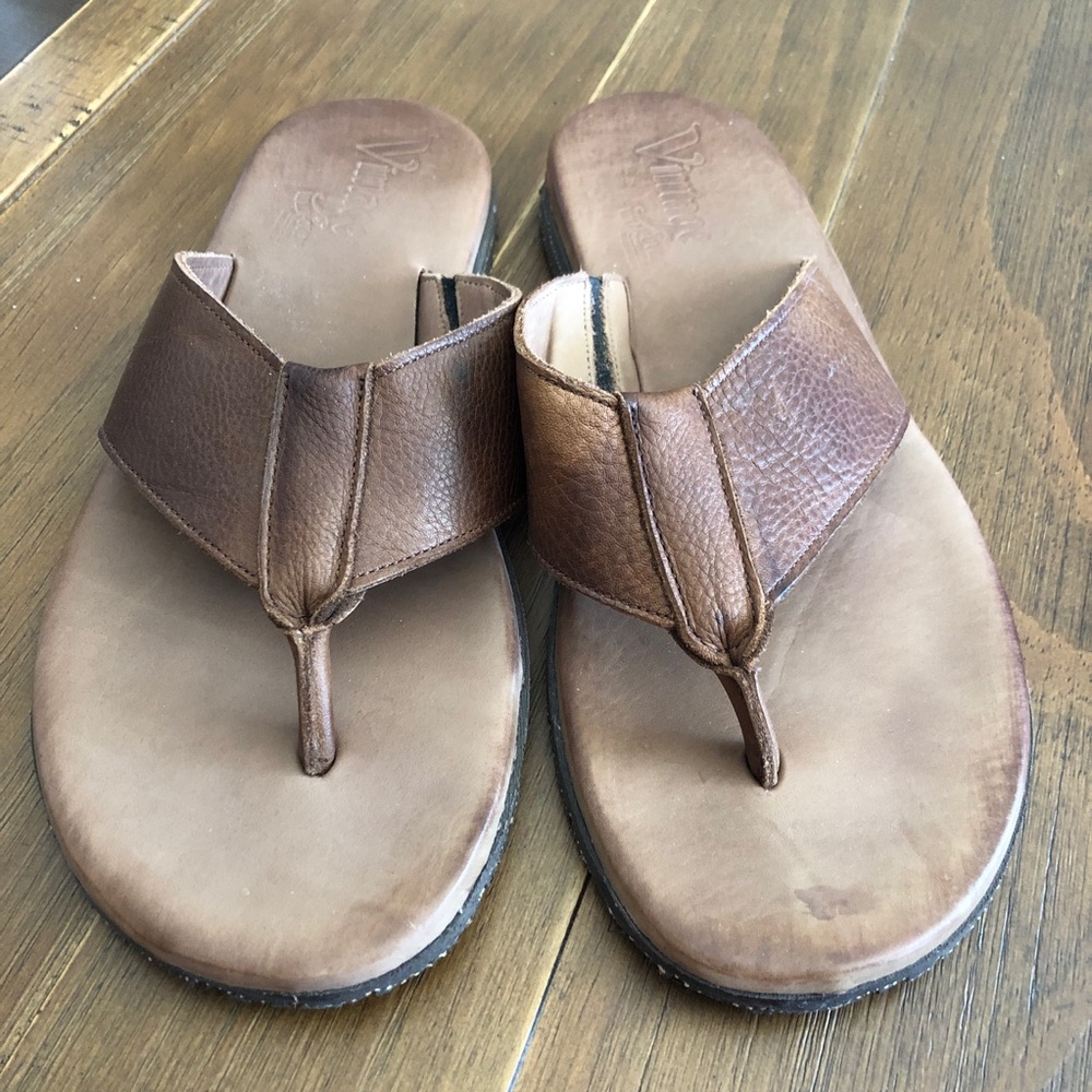 Mens Vintage by Walk-Over Brown Leather Flip Flops 8 Made in USA